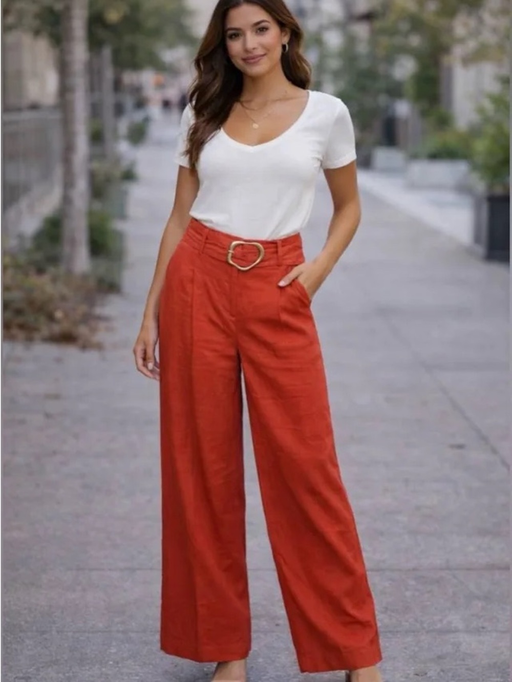 House of Harlow 1960 High-Waisted Pleated Wide Leg Linen Blend Trousers Size 4